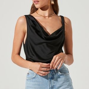 Astr cowl neck asymmetrical bodysuit